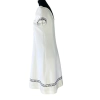 Image 3 of White Textured Button Front A Line Shift Style Dress with Trim -60s Mod - L