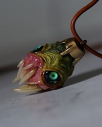 Image 4 of Egg of the King all seeing fangs pendant, leather cord, brass hardware, OOAK