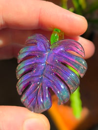 Image 1 of Purple & green crushed opal monstera pendant 