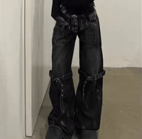 baggy flare y2k black jeans