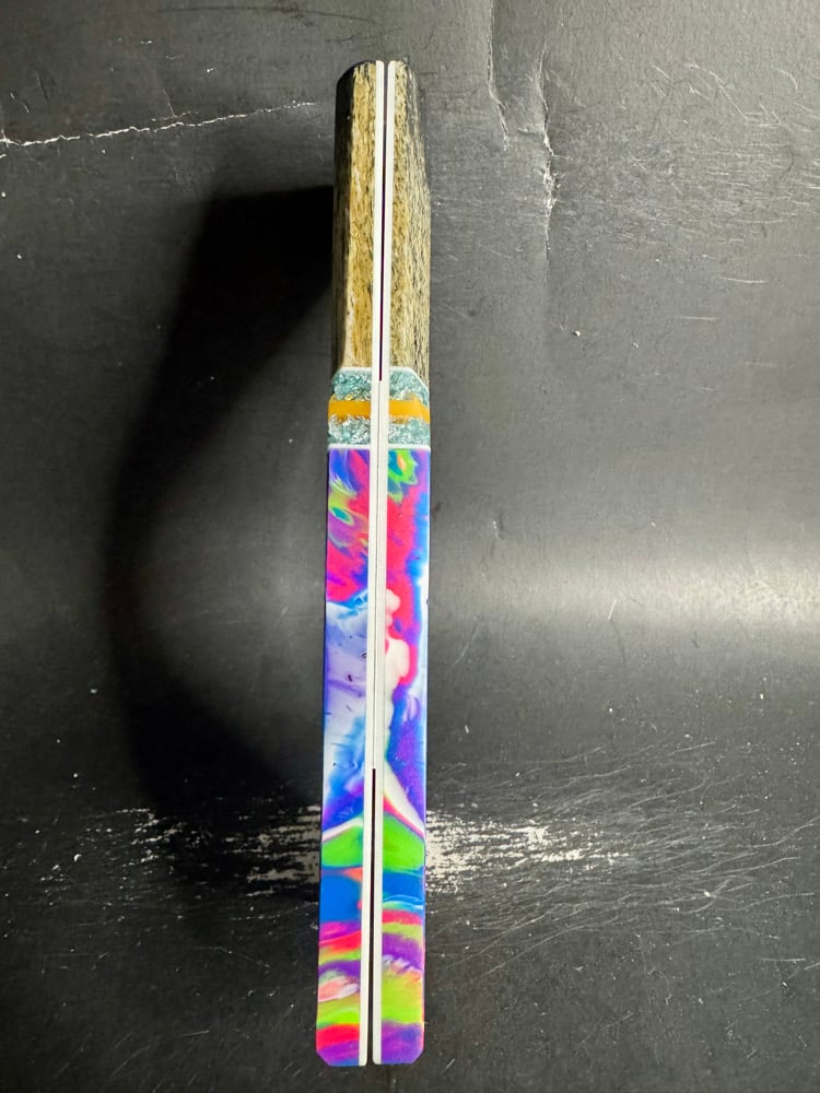 Image of Giraffe Bone & @Kaoticartworks Resin GLOW Segmented Knife Scales