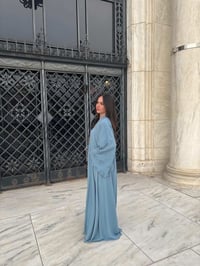 Image 2 of Flower sleeve abaya Blue