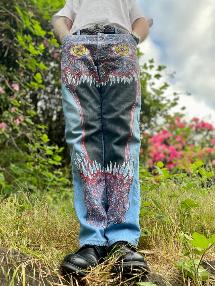 HUNGER AND DESIRE DENIM HAND PAINTED WRANGLER JEANS