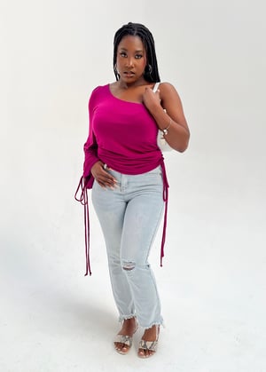 Image of Mina Ruched Top in Deep Mulberry Fuchsia