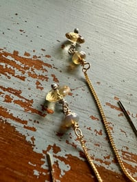 Image 9 of 14k yellow gold threader earrings with opals and citrine