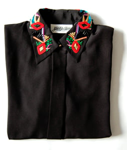 Image of Beaded Black Button-up Blouse