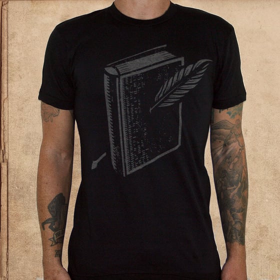 Image of Miles to go book logo - 50/50 discharge inks - unisex 1 S/ 1 XL left
