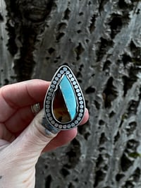 Image 3 of Intarsia Ring~Red Montana Agate/#8 Turquoise 