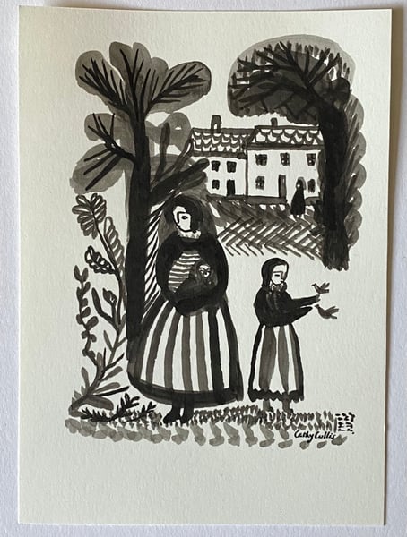 Image of by old spring cottages - smaller ink drawing