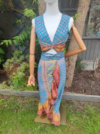 Image 4 of Pasha Co ord set top and frill wrap skirt - turquoise orange