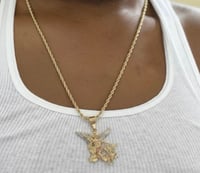 Image 3 of 14k EP Rope Chain Two Tone Double Rope Chain Layered Necklace & Pendant Set (St.Michael/ Cross)