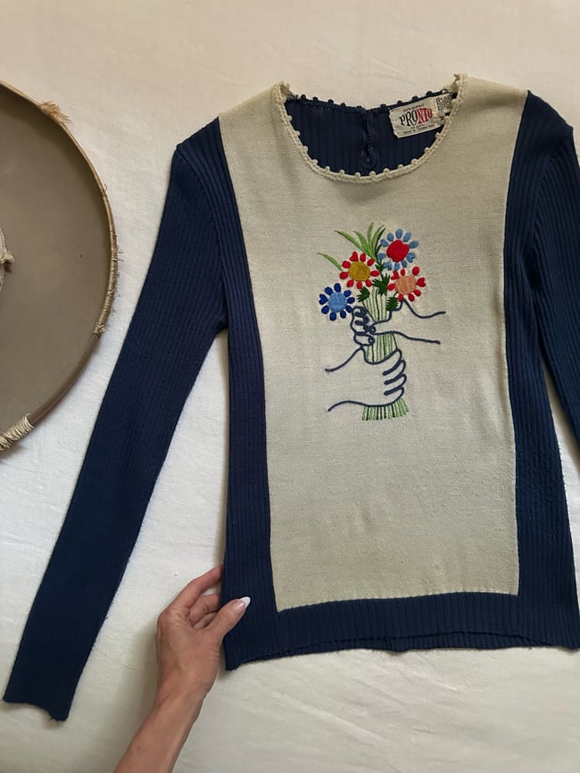 70s knit PICASSO flowers sweater