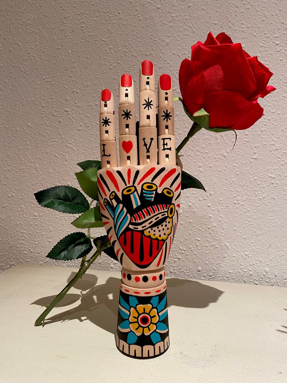 Hand with Rose / Acrylic on wood