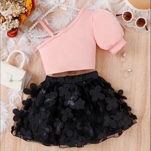 Girl's 2pc Set Bow Crop Top + Butterfly Tulle Skirt 