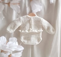 Image 1 of Newborn girls knitted bodysuit for photoshoots | Aila  | creamy