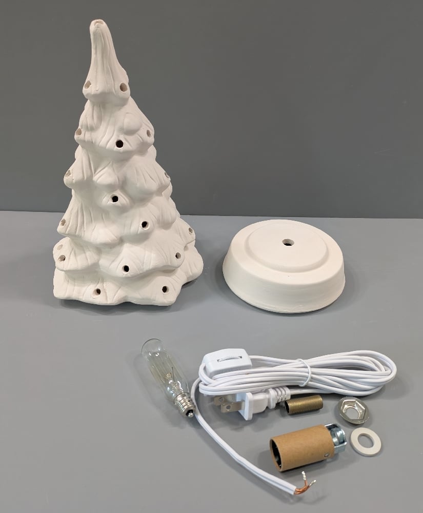 Image of Ceramic Bisque Ready To Paint Christmas Tree with Base Including Light Kit
