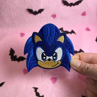 Image 1 of Fast Hedgehog - 3.25 Inch - Embroidered, Iron-On Patch