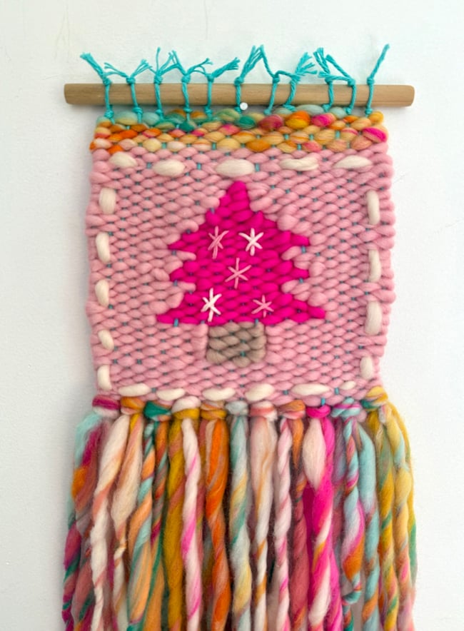 Pink Candy cane tree. Woven wall hanging.