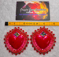 Image 7 of Hand Polished Red Heart XL Beaded Earrings