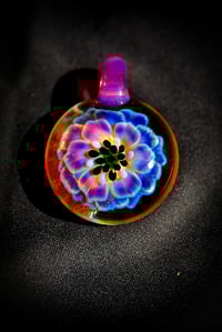 Image 1 of psychedelic sunflower pendant with uv reactive center dots 💜🌼✨️