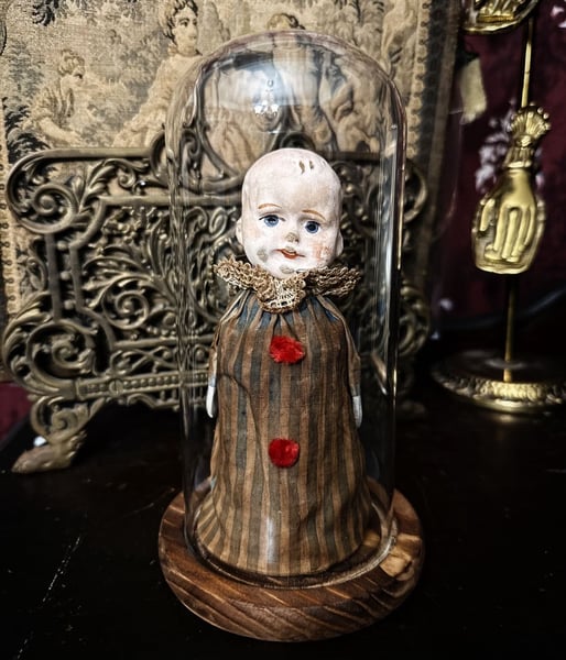 Image of Antique German Bisque Doll w/ Glass Dome