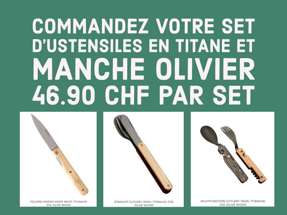Image of Cutlery Sets - Titanium, G10, olive wood