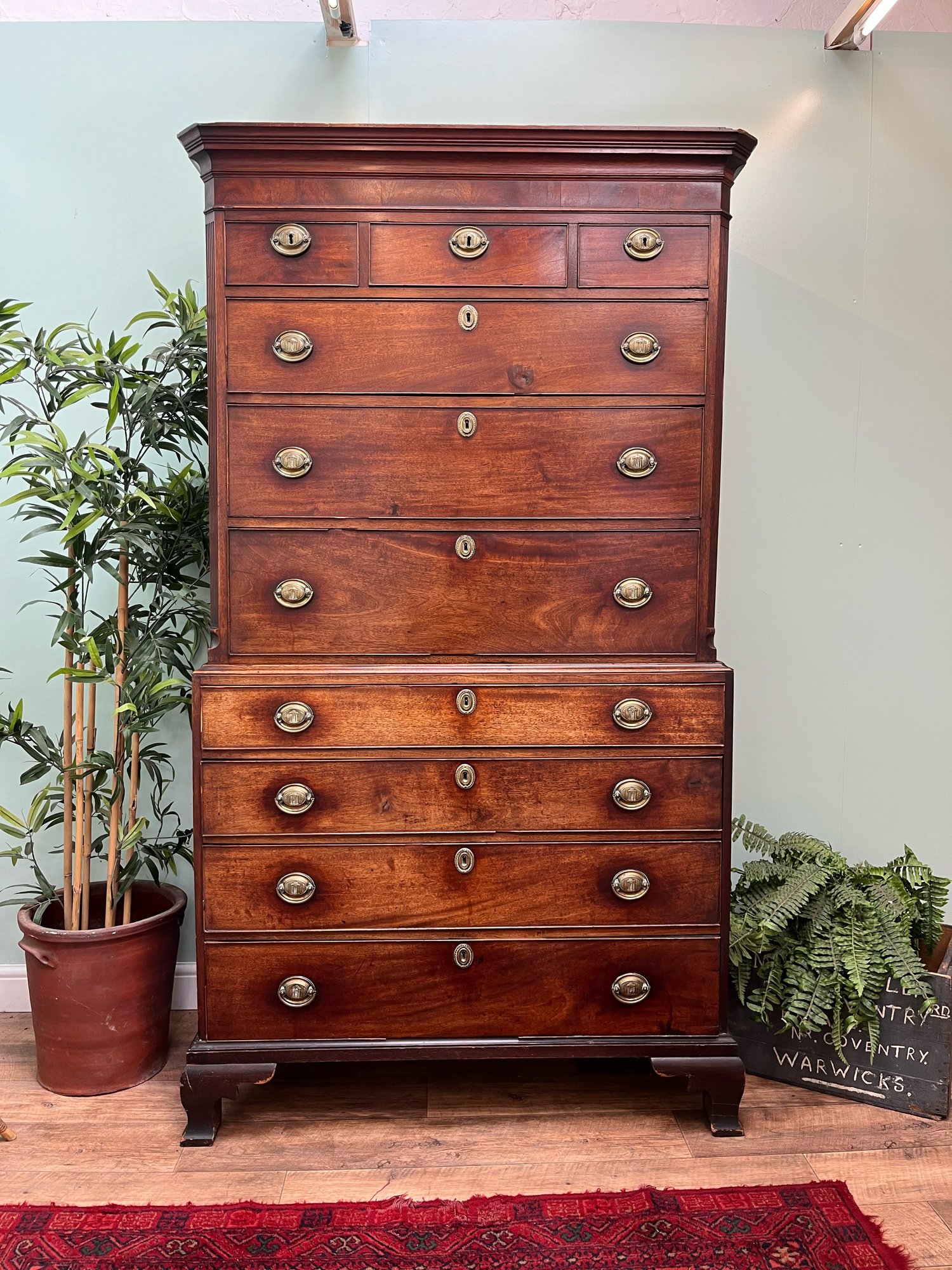 Image of Superior Quality Solid Mahogany Georgian Antique Chest On Chest of Drawers