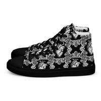 Image 2 of Antique Anatomical Heart Illustration Black/White Baroque Pattern Women’s High Top Canvas Shoes