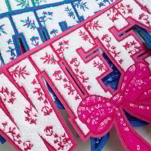 Image of Wifey iron on patch, Large wifey chenille patch, pinky wifey patch with bow, diy iron patch