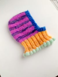 Image 4 of Sofie and Iris Striped Dark Purple, Dark Pink, Strong Orange, Blue and Mint Mohair Bubble Balaclava