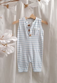 Image 1 of Baby Boy Onesie for Sitter Photoshoot | Jeremy | neutral beige | 9-12 months | blue stripes