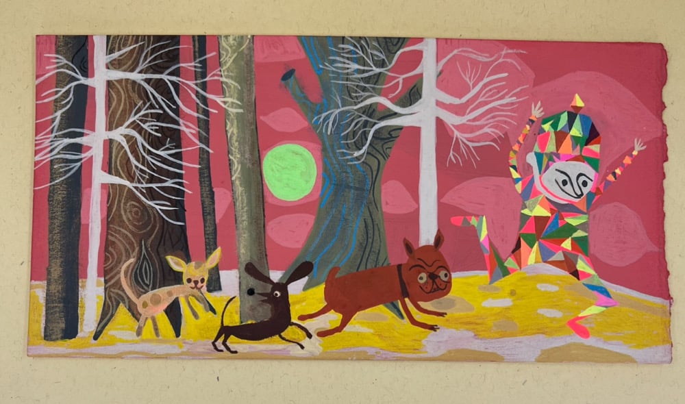 Image of A Run In The Woods. original painting