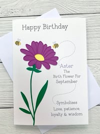 Image 1 of Handmade September Aster Birth Flower Card - Elegant Birthday Card for September Birthdays