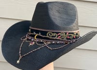 Image 3 of Black Cowboy Hat Leather and Crystal Moon and Stars Band