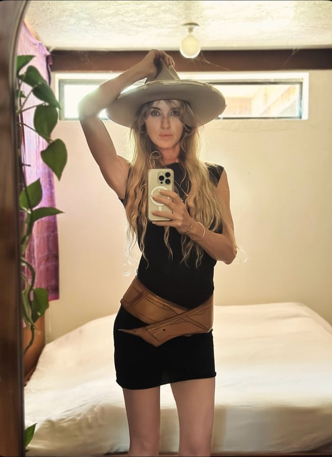 early 70s massive leather crossover hip belt 