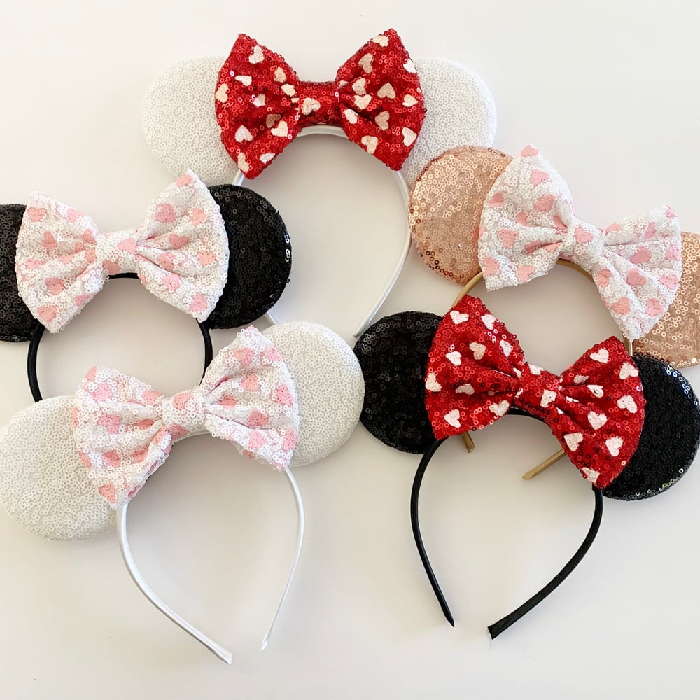 Image of Mouse Ears with Sequin Heart Bow 