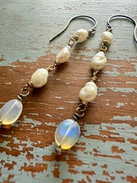 Image 18 of sterling and 14k gold pearl opal dangle earrings