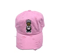 Pink Distressed Character Logo Dad Hat