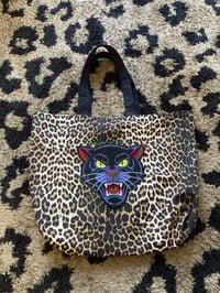 Image 1 of Extra large leopard embroidery patch tote bag