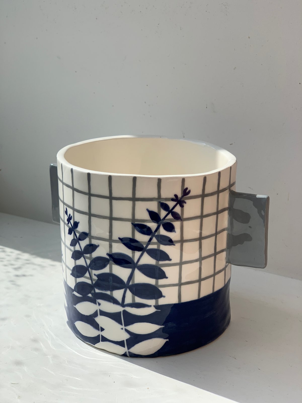 Image of Large Blue Grid Pot - Sale