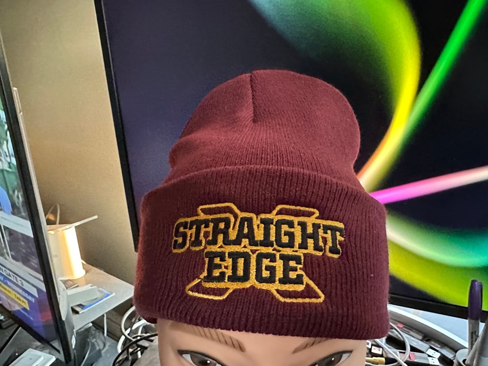 Maroon DC Capital “Straight Edge" Logo Knit Hat With Cuff 