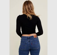 Image 2 of Crew Neck Long Sleeve Cotton Cropped Top black 
