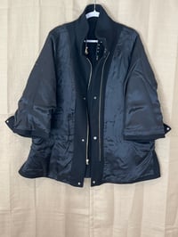 Image 9 of ZARA rare black leather buckle neck front zipper pea coat jacket