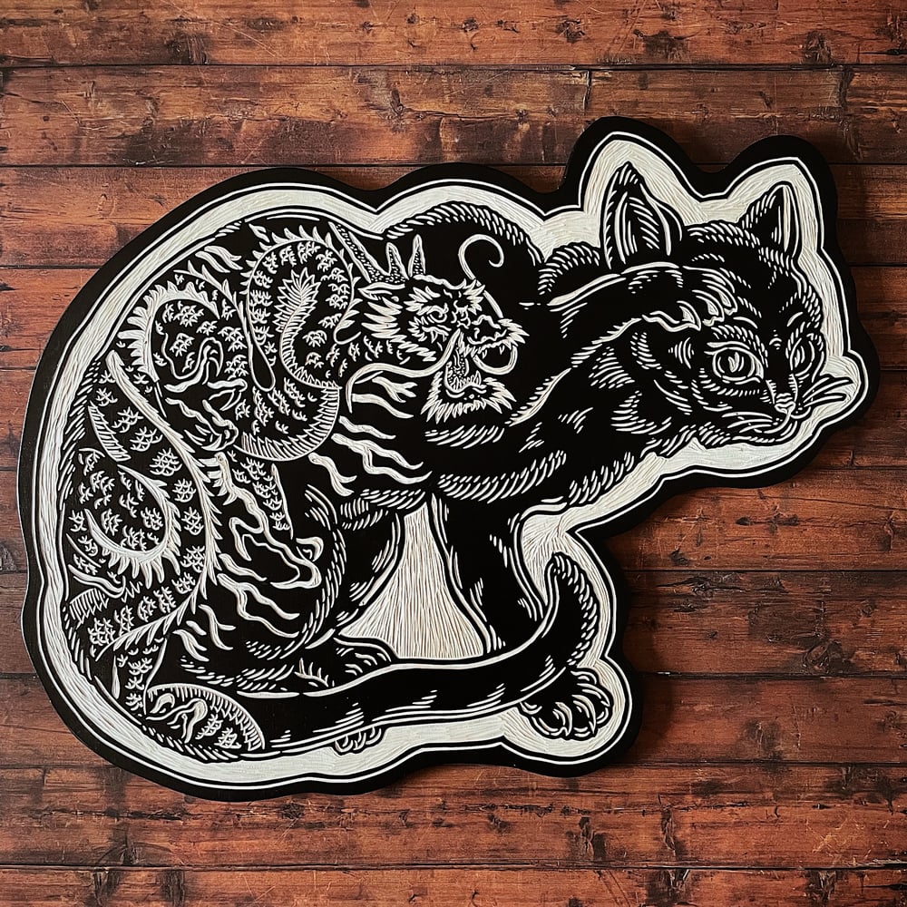 Image of Tattooed Cat Woodcut 