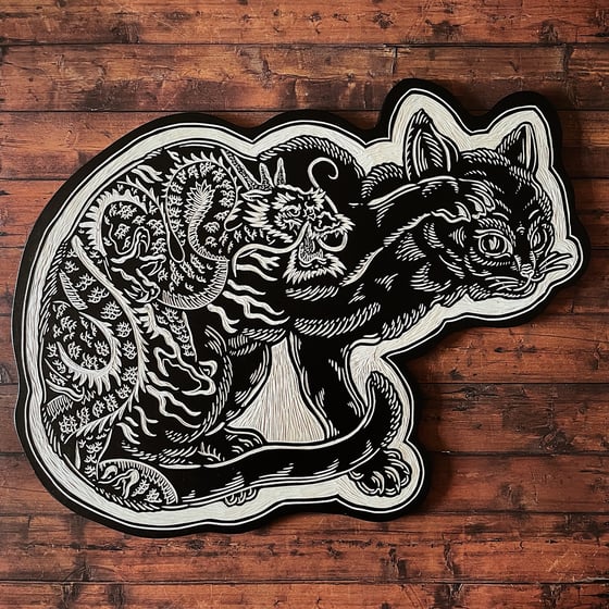 Image of Tattooed Cat Woodcut 