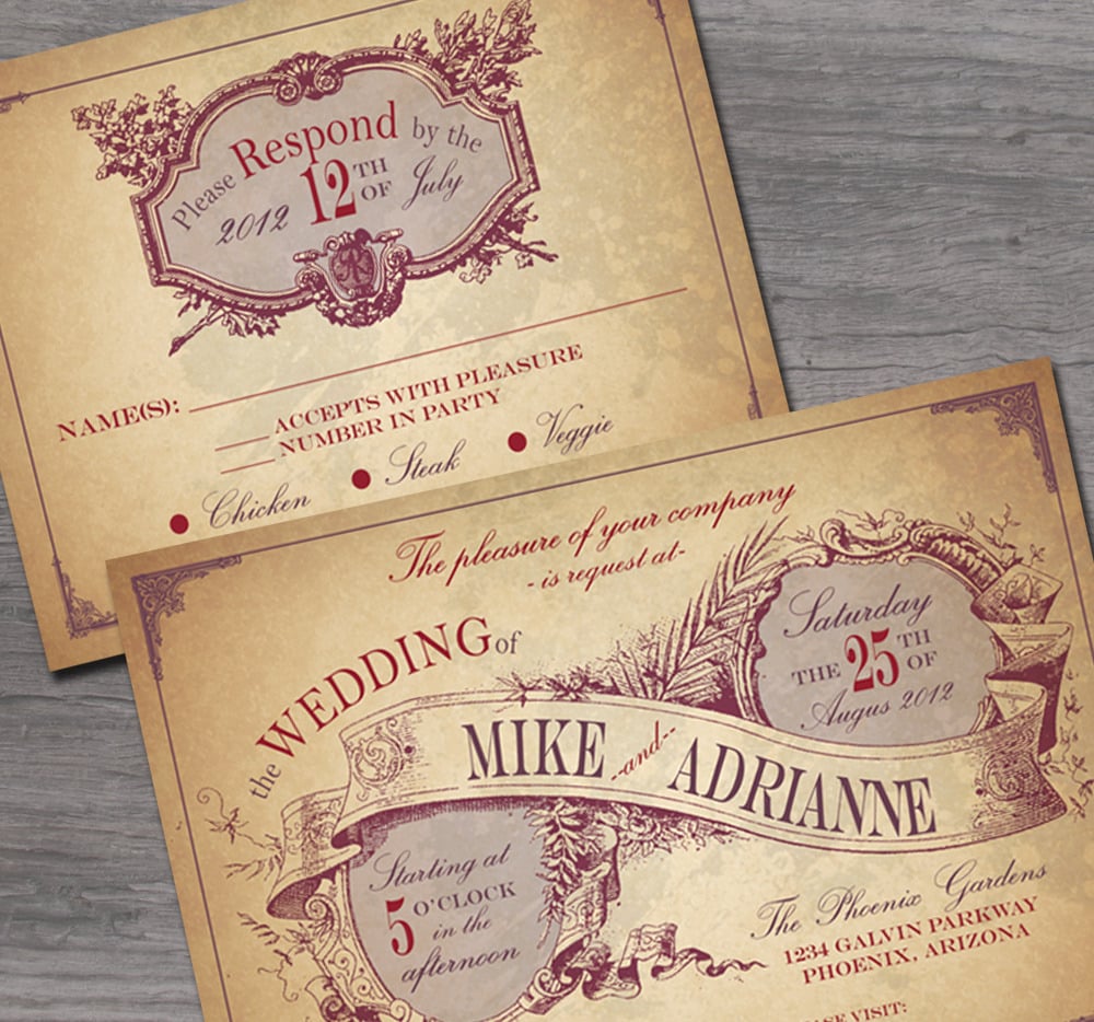 Rustic Country Wedding Invitation Sample Set Cottontail Digital