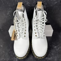 Image 2 of DR DOC MARTENS VEGAN 1460 KEMBLE LACE UP BOOTS WOMENS SIZE 8 WHITE RETRO RAY 8 EYE NEW