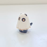 Image 2 of Glow in dark Black Kitty Cat With Ghost Mask Ceramic Figurine 
