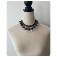 Image 2 of The Empress Necklace - Clear Quartz Crystals and Midnight Grey Leather