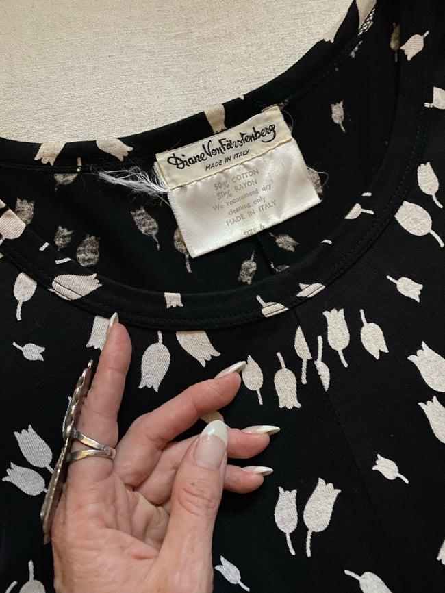 70s Diane von Furstenberg black tulip dress